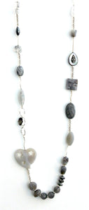 Australian Handmade Grey Necklace with Agate Rutile Quartz Grey Lace Agate Hematite and Sterling Silver