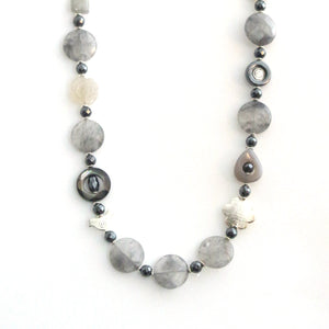 Australian Handmade Grey Necklace with Rutilated Quartz Hematite Agate MOP Labradorite and Sterling Silver