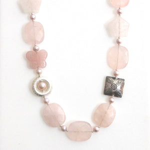 Australian Handmade Pink Necklace with Rose Quartz Pearls and Sterling Silver