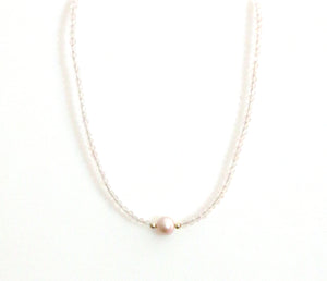 Australian Handmade Pink Necklace with Facetted Rose Quartz Natural Colour Pink Pearl and Sterling Silver