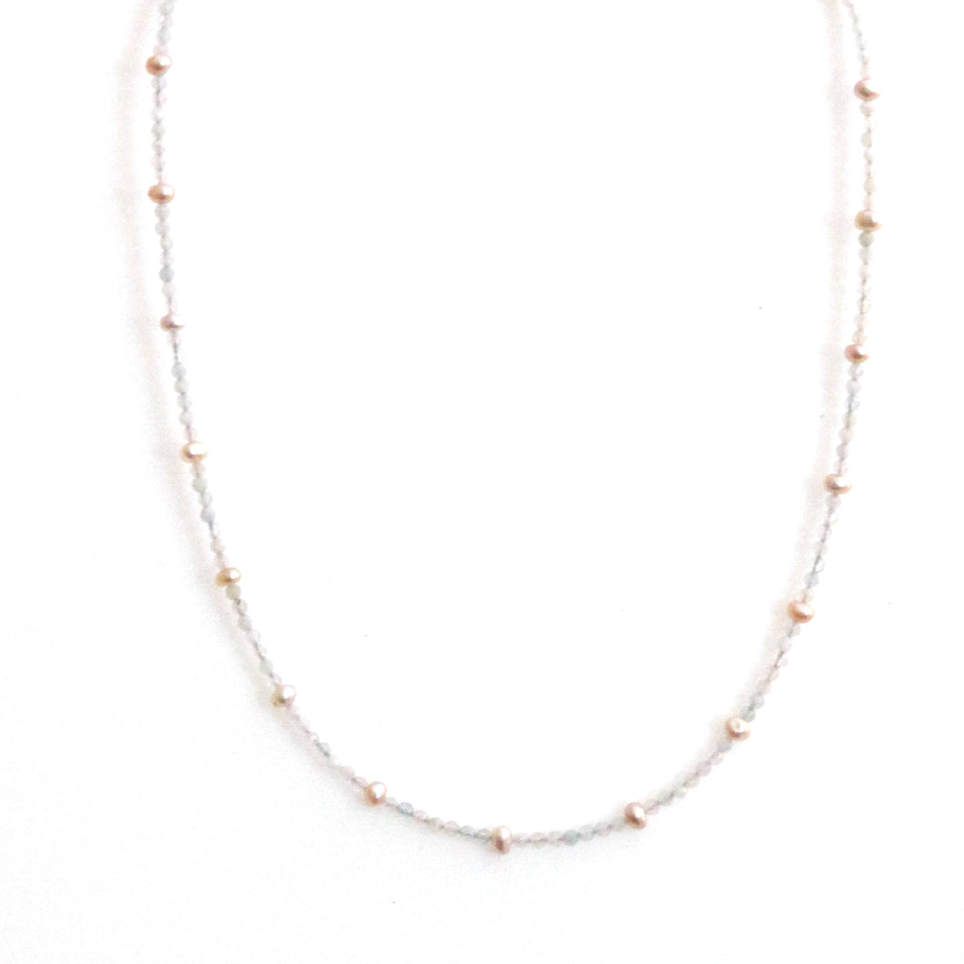 Australian Handmade Pink Necklace with Morganite and Natural Colour Pink Pearls