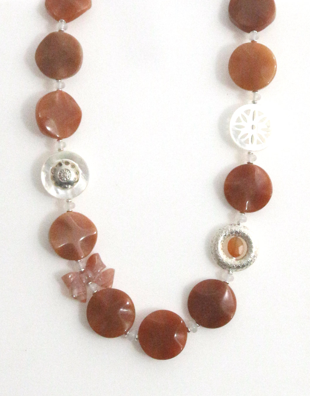 Australian Handmade Orange Necklace with Carnelian Agate MOP and Sterling Silver