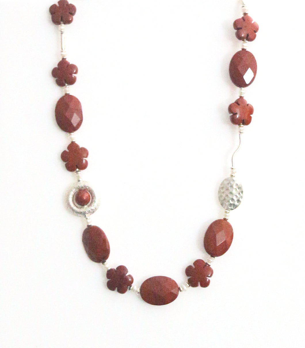 Australian Handmade Orange Necklace with Red Jasper Pearls and Sterling Silver
