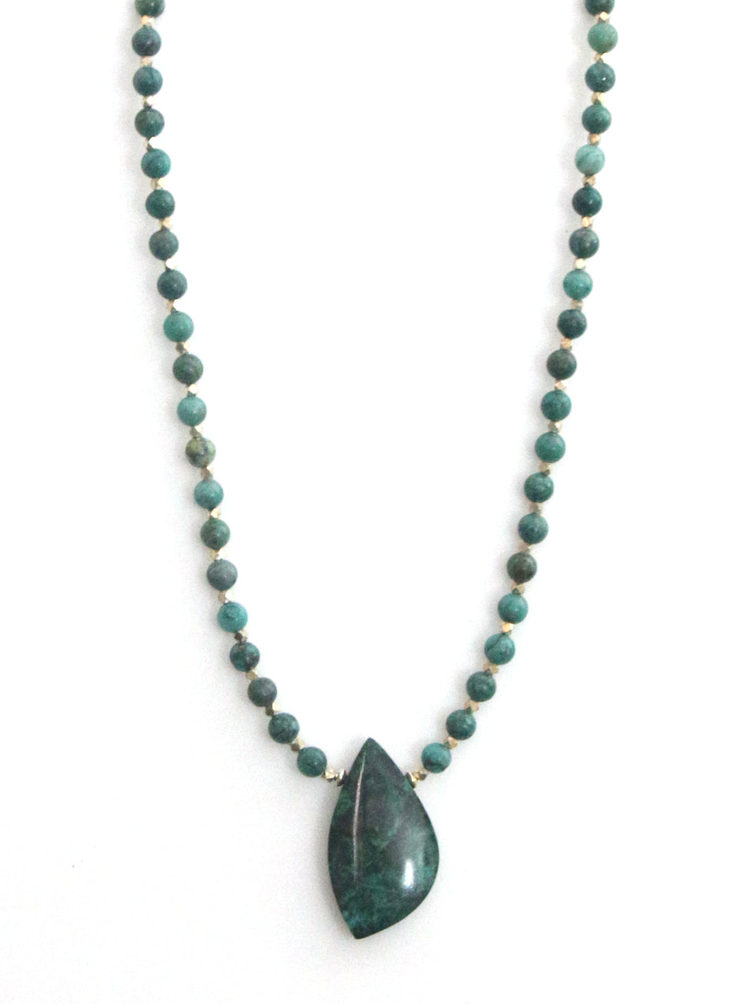 Australian Handmade Turquoise Colour Necklace with Chrysocolla Pendant and Beads and Sterling Silver