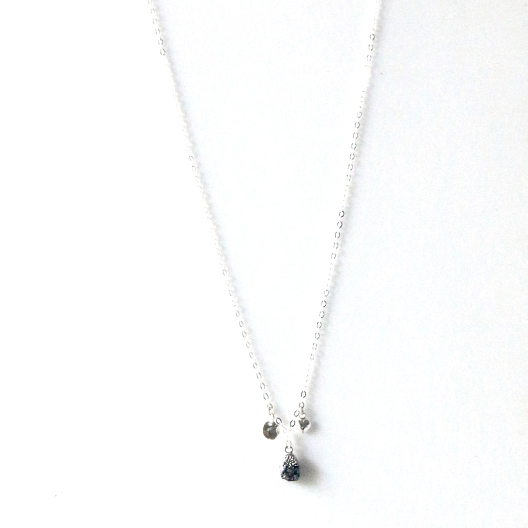 Sterling Silver Onyx and Charm Necklace