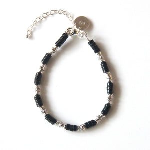 Black Bracelet with Onyx and Sterling Silver