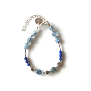 Blue Bracelet with Kyanite Lapis Lazuli and Sterling Silver