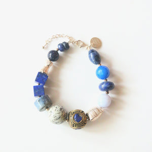 Blue Bracelet with Gemstones Nepalese Bead and Sterling Silver