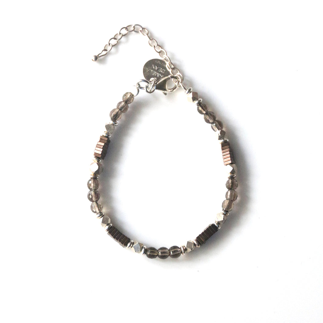 Brown Bracelet with Smoky Quartz Pyrite and Sterling Silver