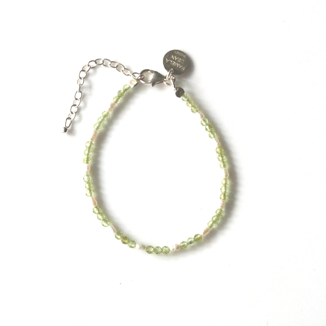 Green Bracelet with Peridot Pearls and Sterling Silver