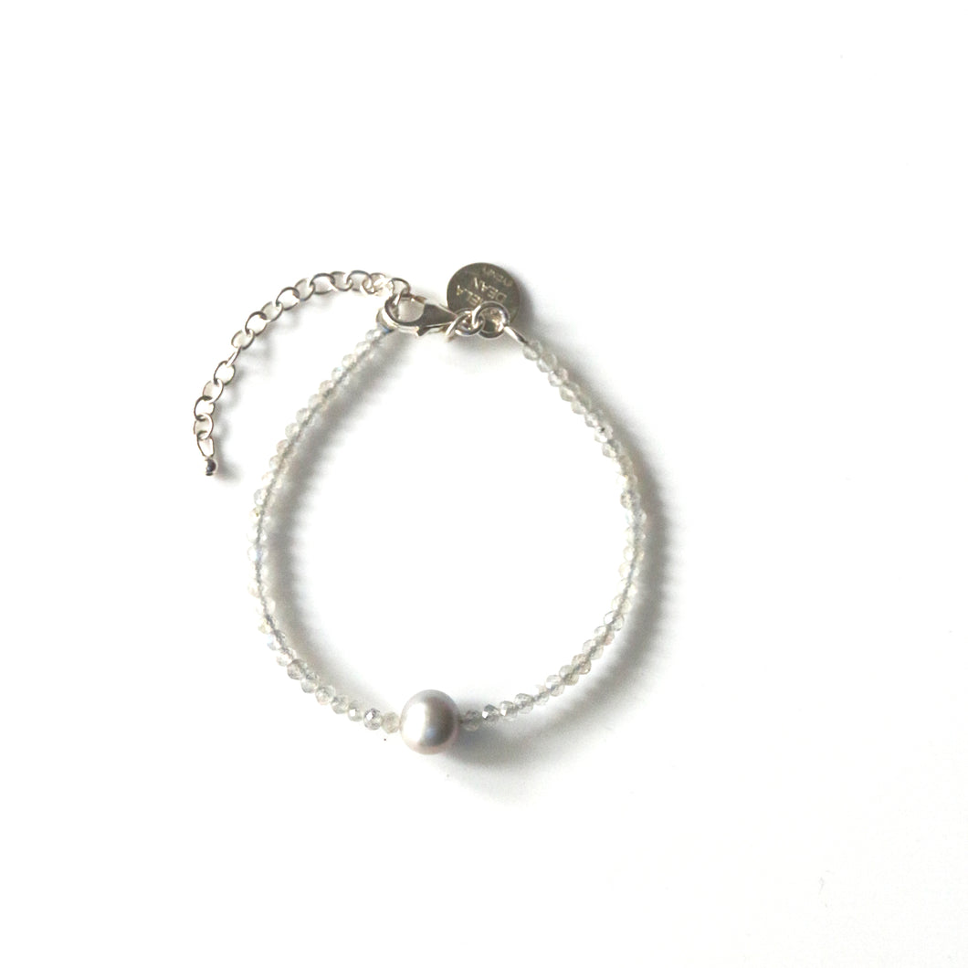 Grey Bracelet with Labradorite Pearls and Sterling Silver