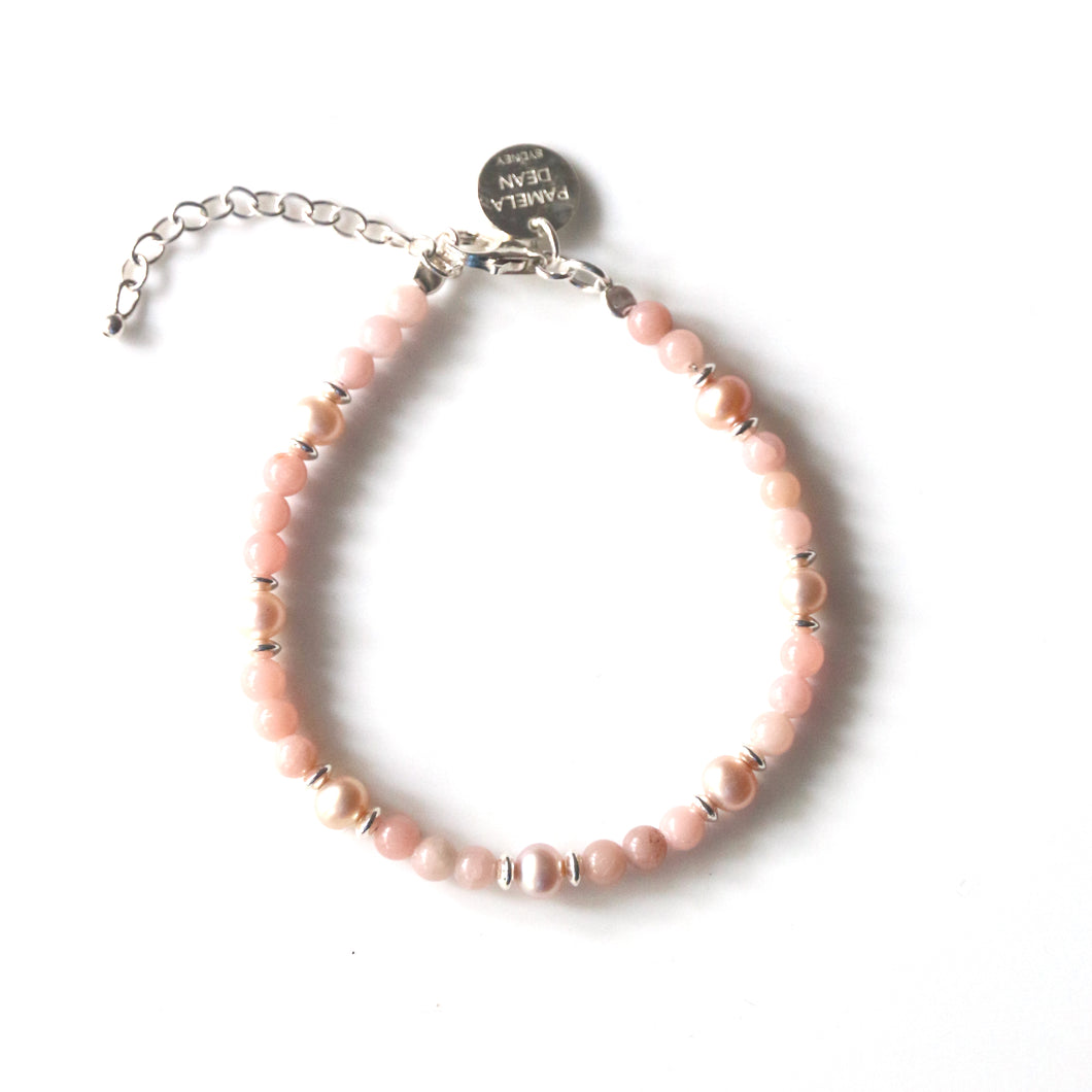 Pink Bracelet with Aragonite Pearls and Sterling Silver