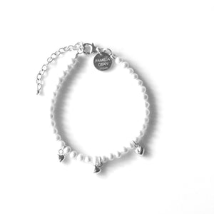White Pearl Bracelet with Sterling Silver Hearts