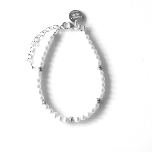 White Pearl Bracelet with Sterling Silver Beads