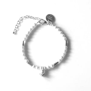 White Pearl Bracelet with Sterling Silver Tassel and Beads