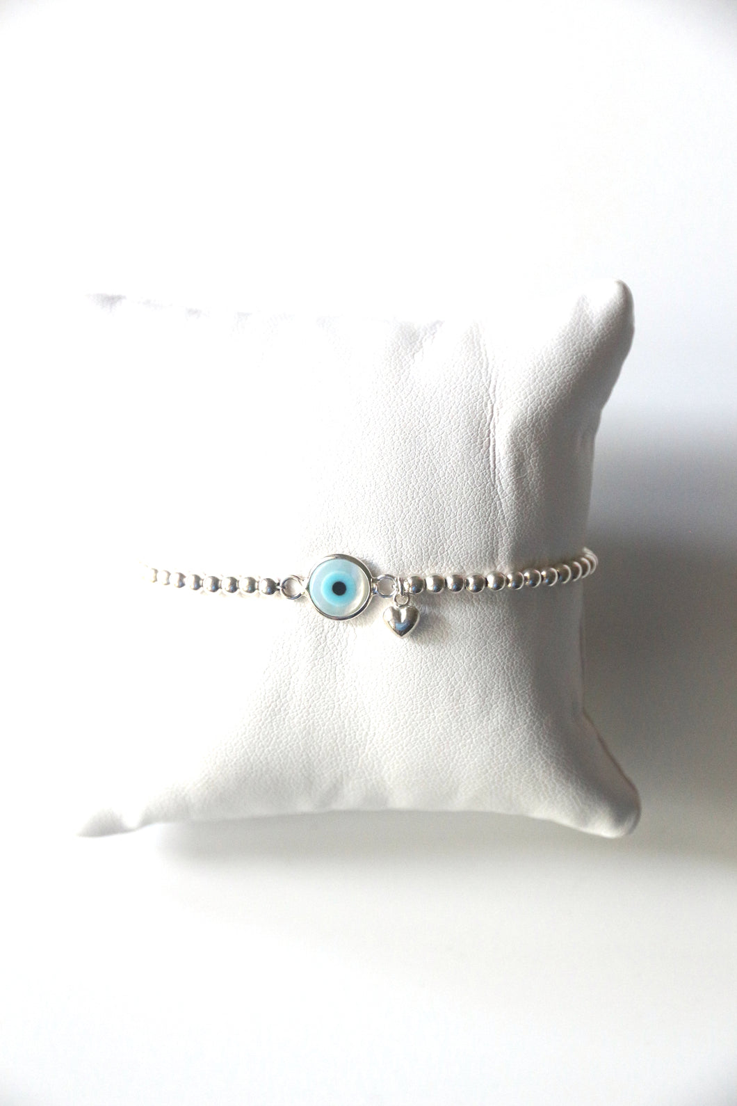 Sterling Silver Bracelet with Evil Eye and Sterling Silver Charm