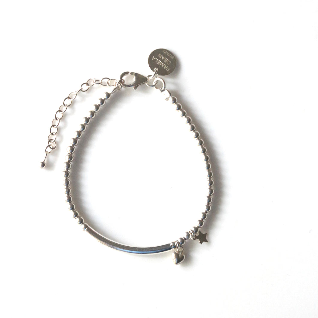 Sterling Silver Bracelet with Sterling Silver Star and Heart Charm
