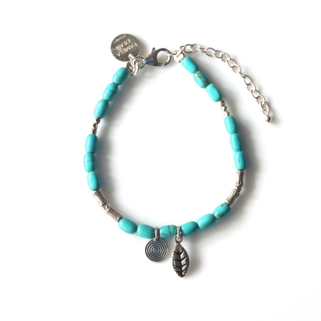 Turquoise Colour Howlite Bracelet with Sterling Silver Charms and Beads
