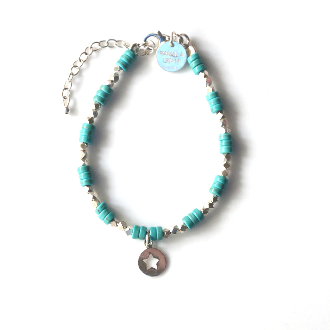 Turquoise Colour Bracelet with Howlite and Sterling Silver Star Pendant