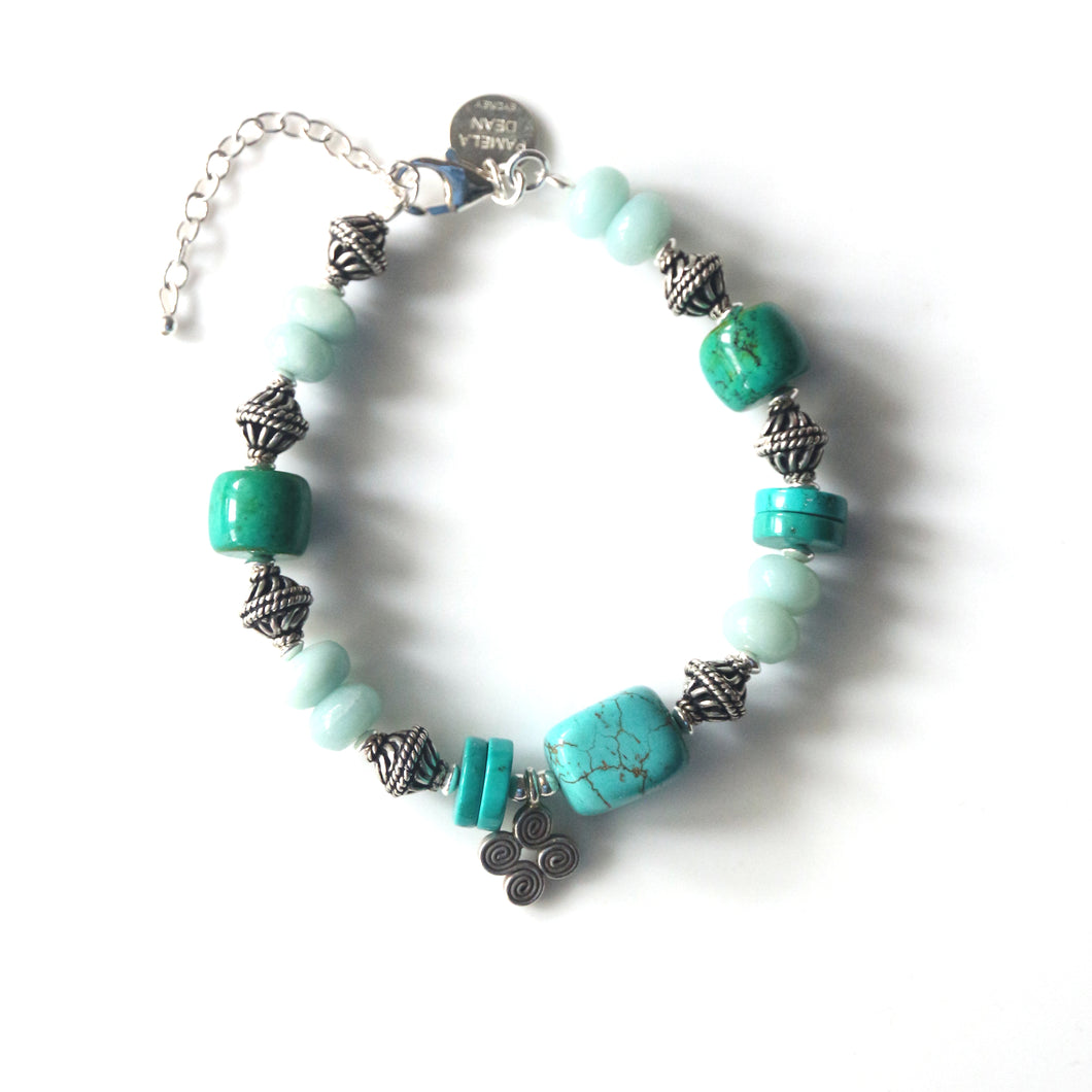 Turquoise Colour Bracelet with Amazonite Howlite and Sterling Silver