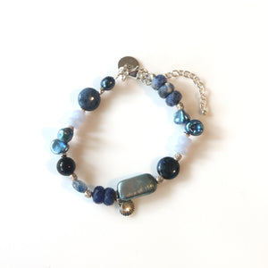Blue Bracelet with Dumortierite Pearls Blue Goldstone Blue Lace Agate Pearls and Sterling Silver