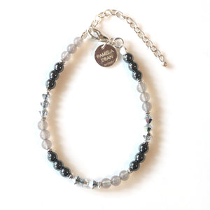 Grey Bracelet with Hematite Agate Swarovski Crystal and Sterling Silver