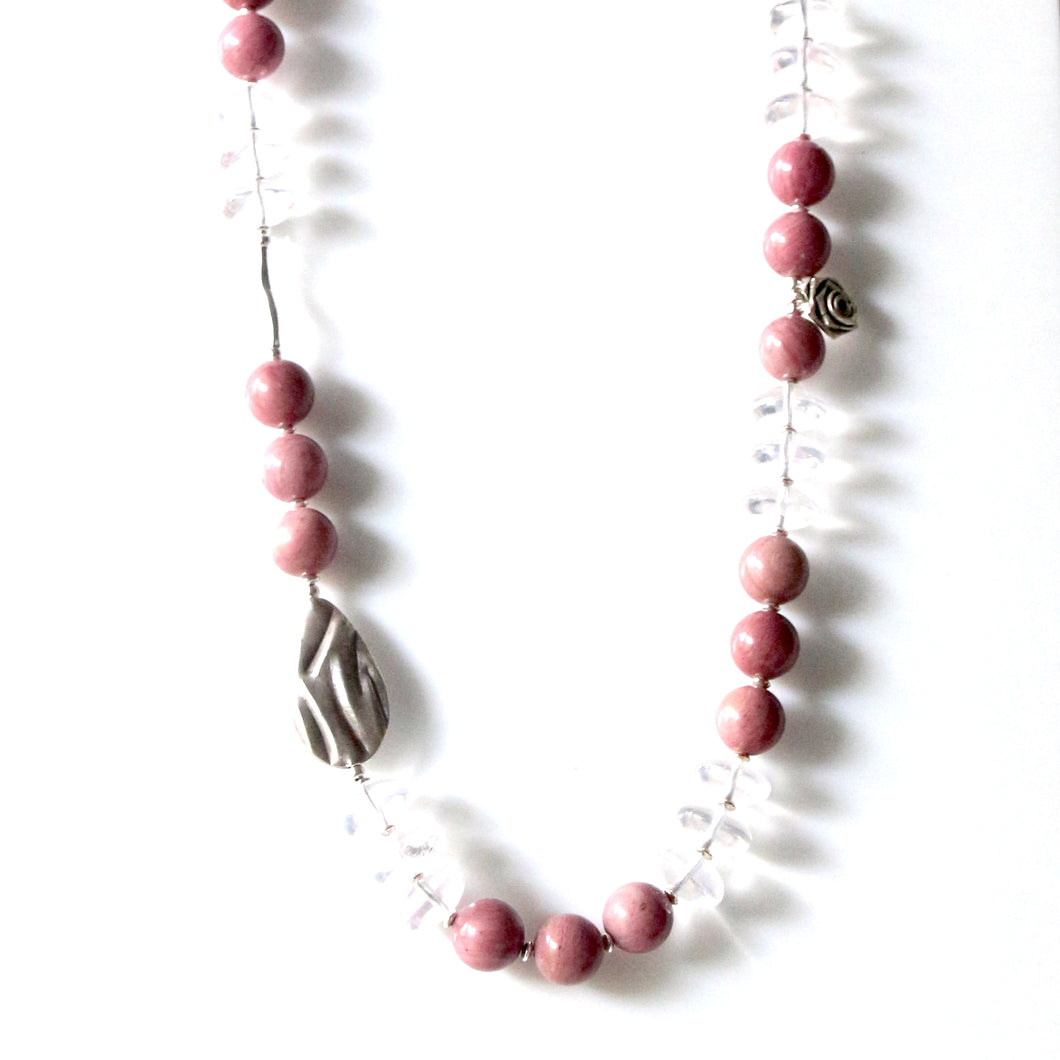 Australian Handmade Pink Necklace with Rhodonite Rose Quartz and Sterling Silver