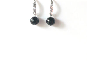 Black Earrings with Onyx and Beaten Sterling Silver Hooks