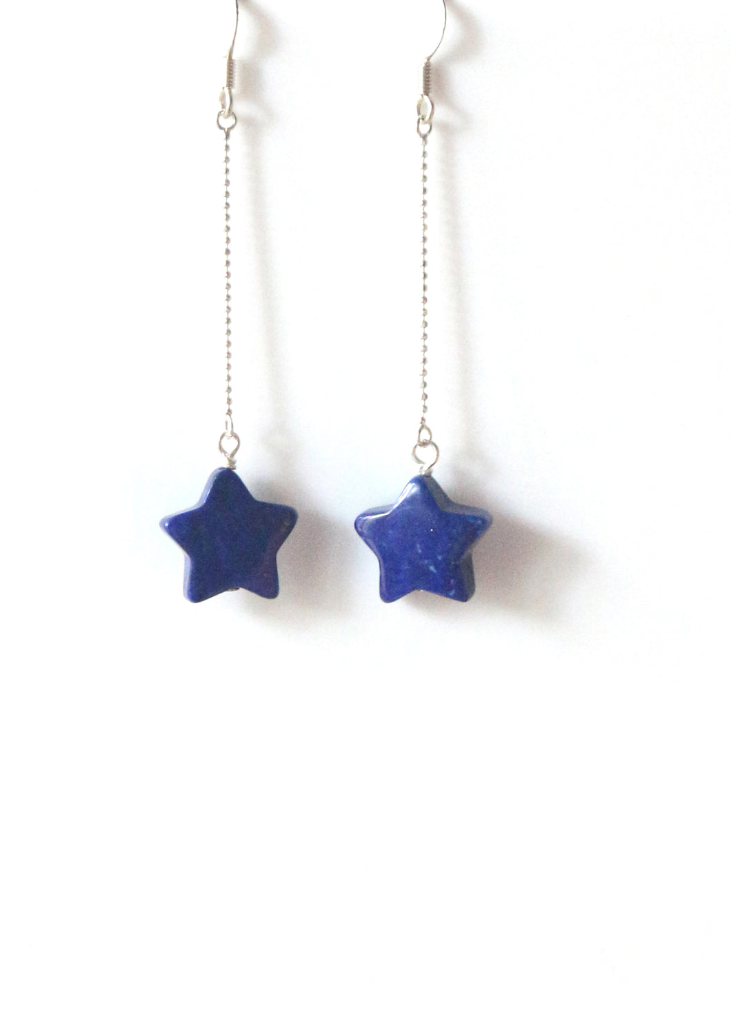 Blue Earrings with Lapis Lazuli Stars and Sterling Silver Chains