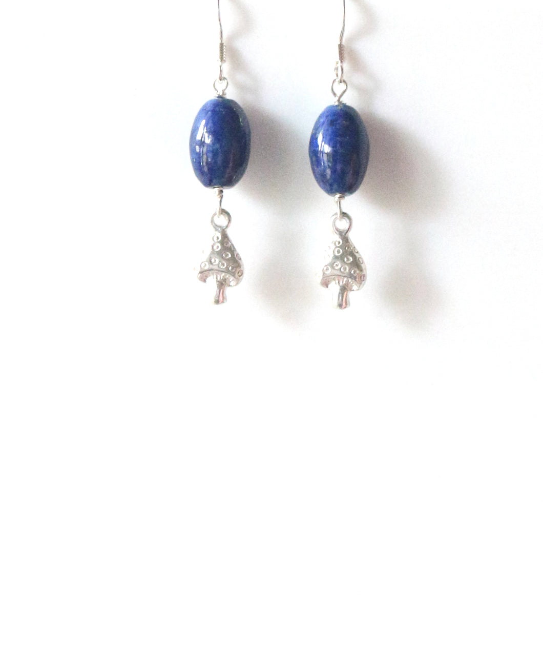 Blue Earrings with Lapis Lazuli and Sterling Silver Charms