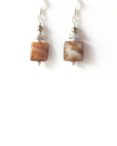 Brown Earrings with Facetted Agate Pyrite and Sterling Silver