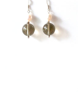Brown Earrings with Smoky Quartz Pearls and Sterling Silver