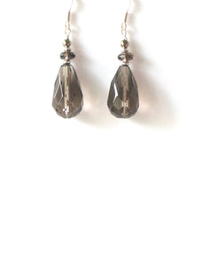 Brown Earrings with Facetted Smoky Quartz Pyrite and Sterling Silver