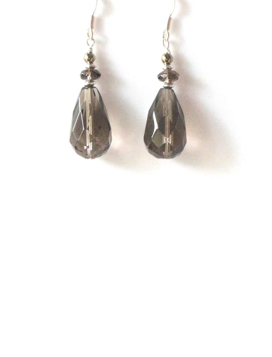 Brown Earrings with Facetted Smoky Quartz Pyrite and Sterling Silver