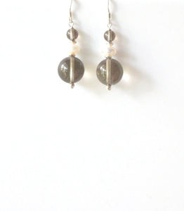 Brown Earrings with Smoky Quartz Pearls and Sterling Silver