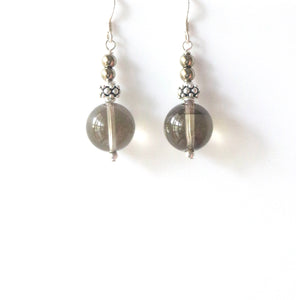 Brown Earrings with Smoky Quartz Pyrite and Sterling Silver