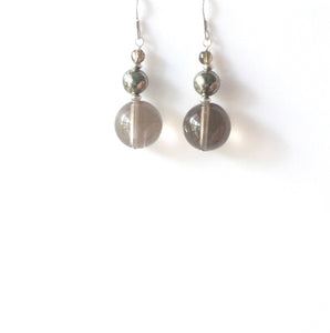 Brown Earrings with Smoky Quartz Pyrite and Sterling Silver