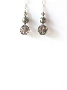 Brown Earrings with Smoky Quartz Pyrite and Sterling Silver