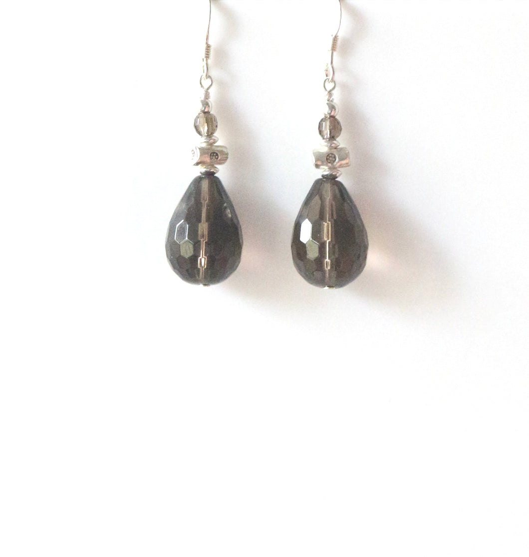 Brown Earrings with Smoky Quartz and Sterling Silver
