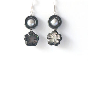Grey Earrings with MOP Hematite Pearls and Sterling Silver