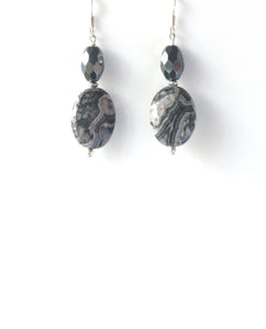 Grey Earrings with Grey Lace Agate Hematite and Sterling Silver