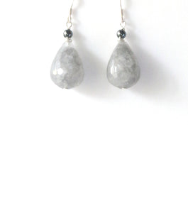 Grey Earrings with Rutile Quartz Hematite and Sterling Silver