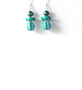 Turquoise Colour Earrings with Pearl Howlite and Sterling Silver