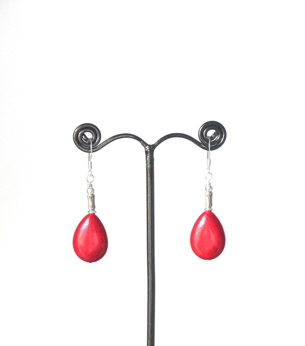 Red Howlite Teardrop Earrings with Sterling Silver