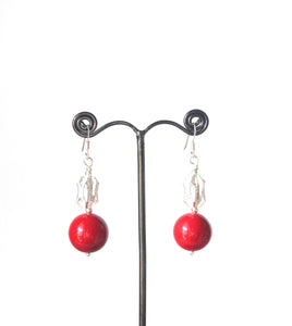 Red Earrings with Coral and Sterling Silver