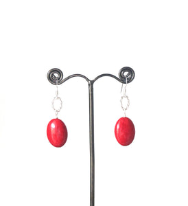 Red Howlite Oval Earrings with Sterling Silver
