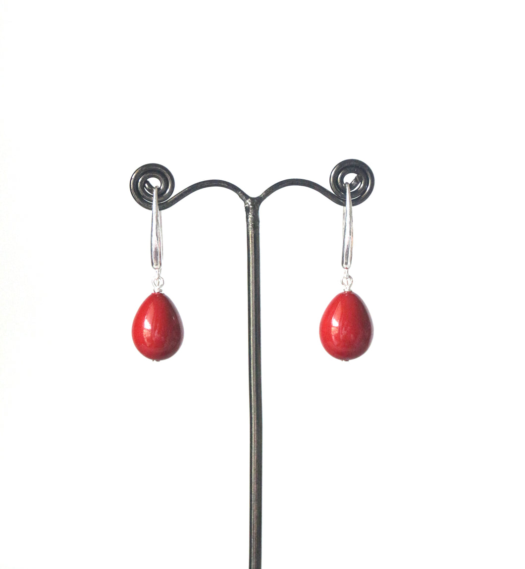 Red Earrings with Sterling Silver Hooks