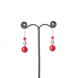 Red Earrings with Coral and Sterling Silver