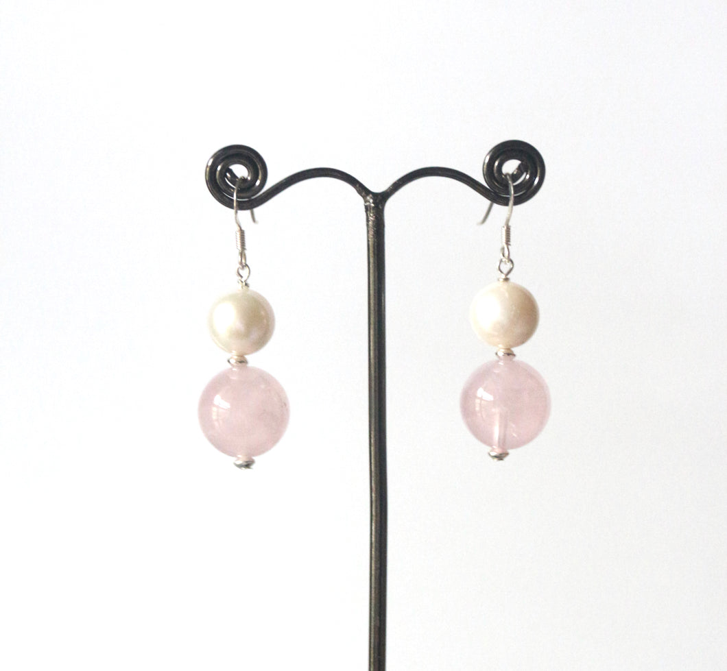 Pink Earrings with Rose Quartz Pearl and Sterling Silver