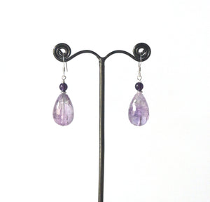 Purple Earrings with Facetted Amethyst Dark Amethyst and Sterling Silver